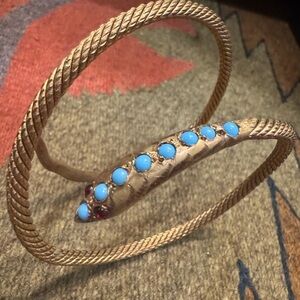 Egyptian Revival Gilt Silver Snake Bracelet French
Vintage Turquoise and Garnet
